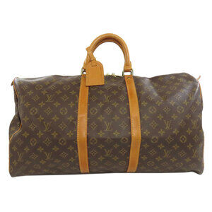 LOUIS VUITTON Authentic Brown Monogram Canvas Keepall 55 Boston Bag